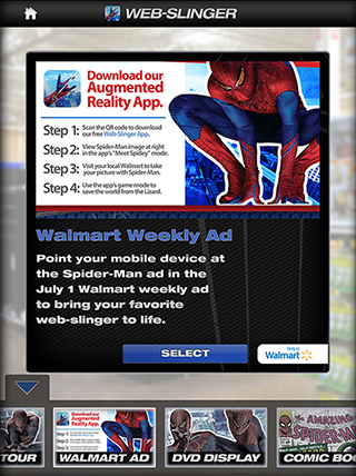 Spider-Man's Web-slinger AR App submenu (2012) © Current Studios
