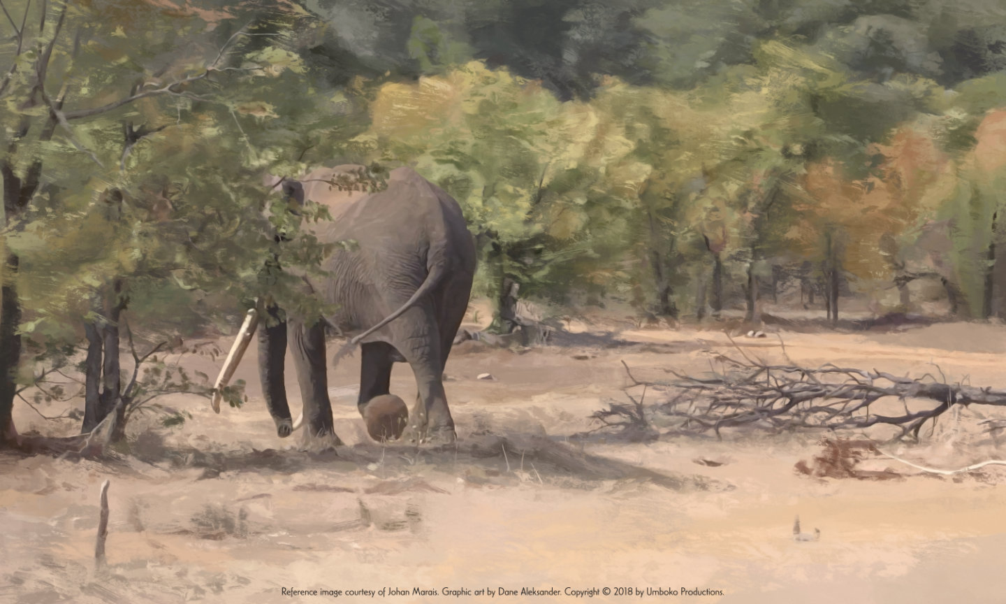 Last of the Big Tuskers Elephant Graphic – Masthulele (digital painting, 2018)